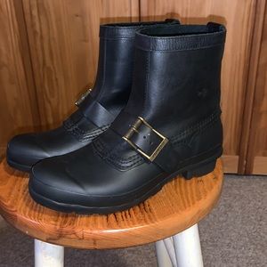 Hunter Original Biker leather and rubber short wellies with buckles size 8 US